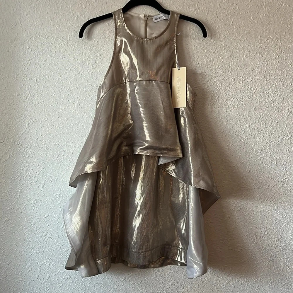 NWT Alice McCall 2 Cities Metallic Gold Ruffled Mini Dress Size 4